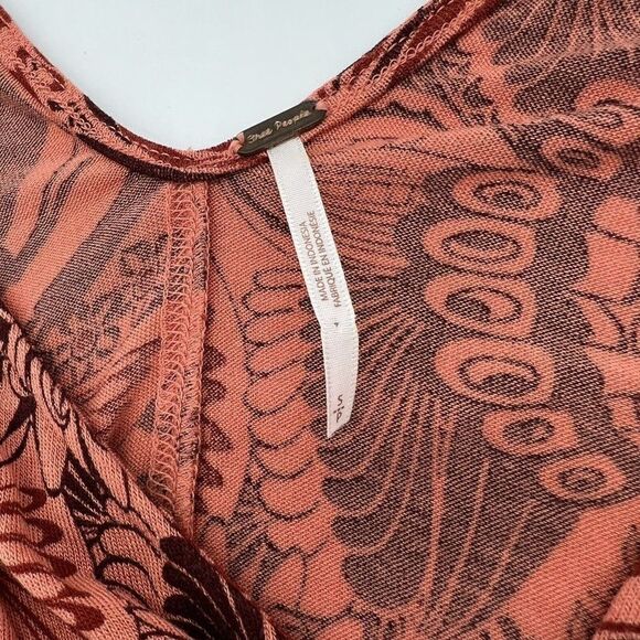 Free People Women’s Amour Floral Print Open Shoulder Top Coral Red Orange small - Picture 2 of 5